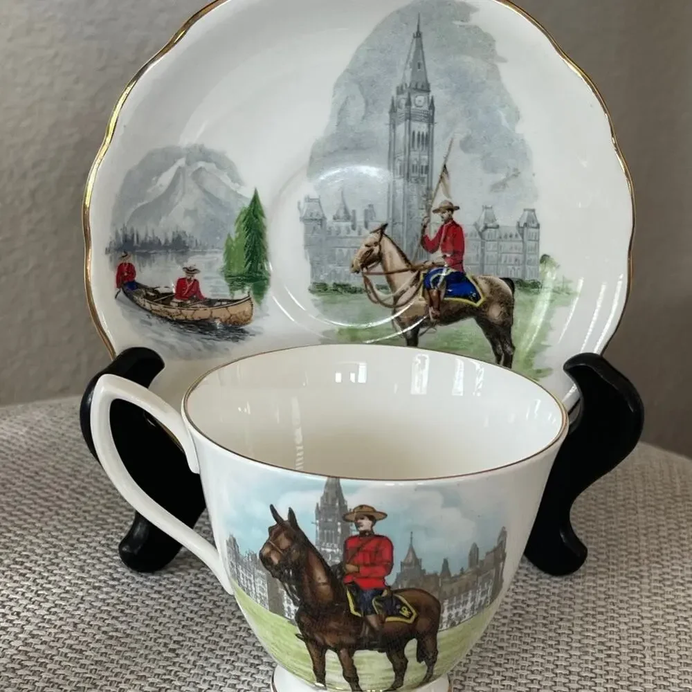 Vintage Rare England Bone China Cup & Saucer Horse Pony RCMP